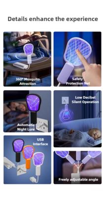 JZ 3 in 1 USB Type Portable Mosquito Lamp with Night Light and High Voltage Swatter Safe Wet Bug Zapper Solid State المزود